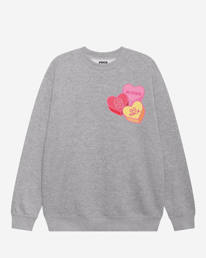 NC State Wolfpack Candy Heart Crew Neck Sweatshirt FOCO Athletic Heather S - FOCO.com