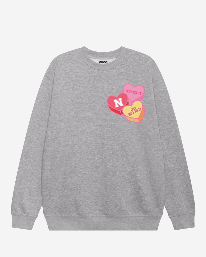 Nebraska Cornhuskers Candy Heart Crew Neck Sweatshirt FOCO Athletic Heather S - FOCO.com