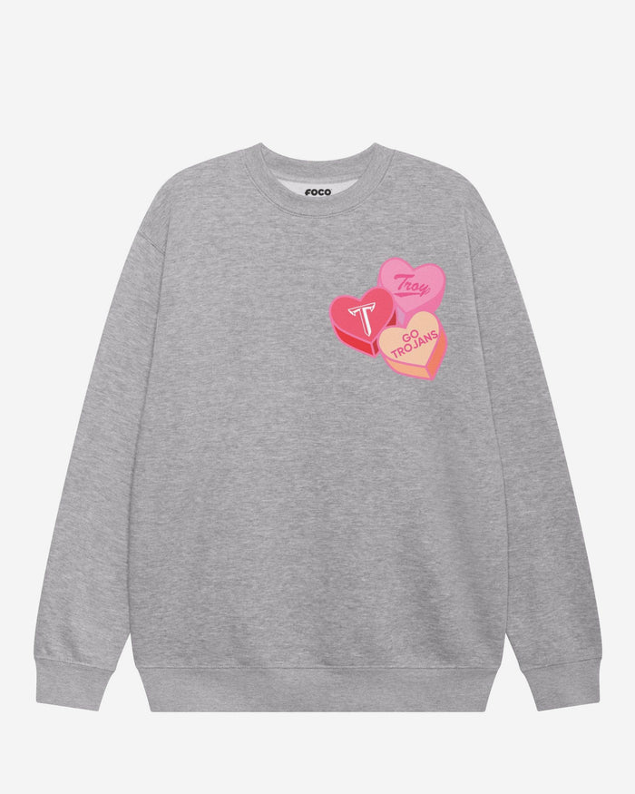 Troy Trojans Candy Heart Crew Neck Sweatshirt FOCO Athletic Heather S - FOCO.com