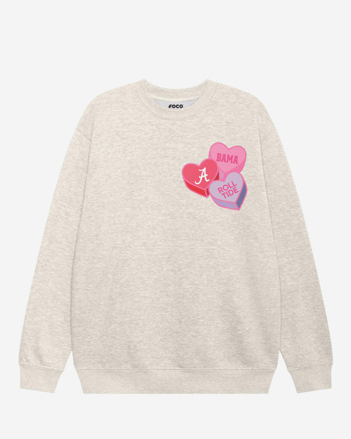 Alabama Crimson Tide Candy Heart Crew Neck Sweatshirt FOCO Oatmeal Heather S - FOCO.com