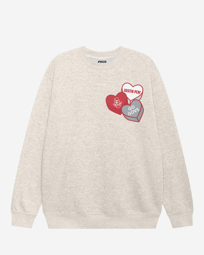 Austin Peay Governors Candy Heart Crew Neck Sweatshirt FOCO Oatmeal Heather S - FOCO.com