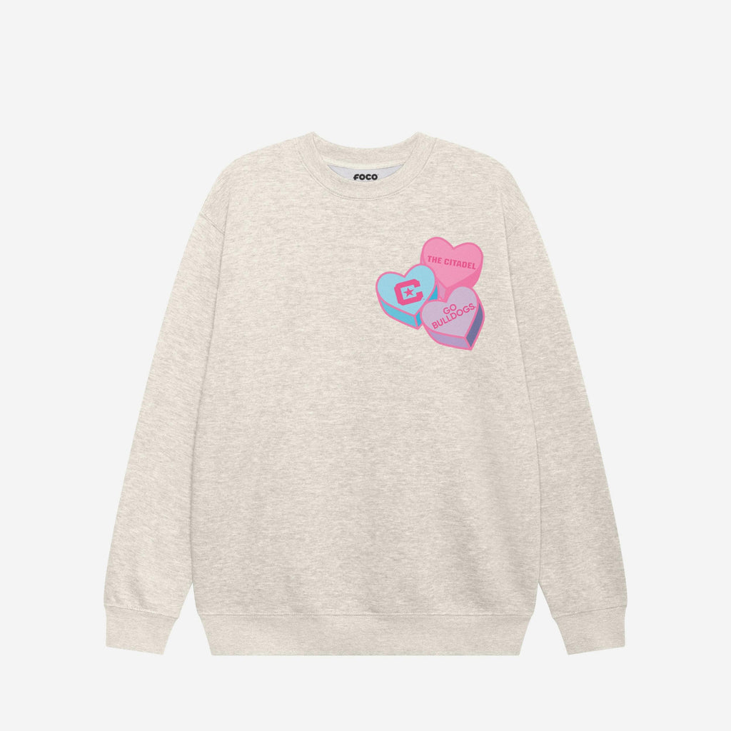 Citadel Bulldogs Candy Heart Crew Neck Sweatshirt FOCO Oatmeal Heather S - FOCO.com