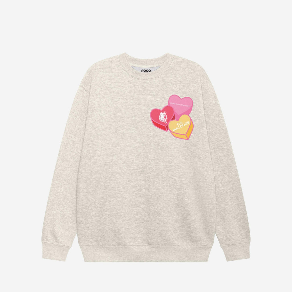 Ferris State Bulldogs Candy Heart Crew Neck Sweatshirt FOCO Oatmeal Heather S - FOCO.com