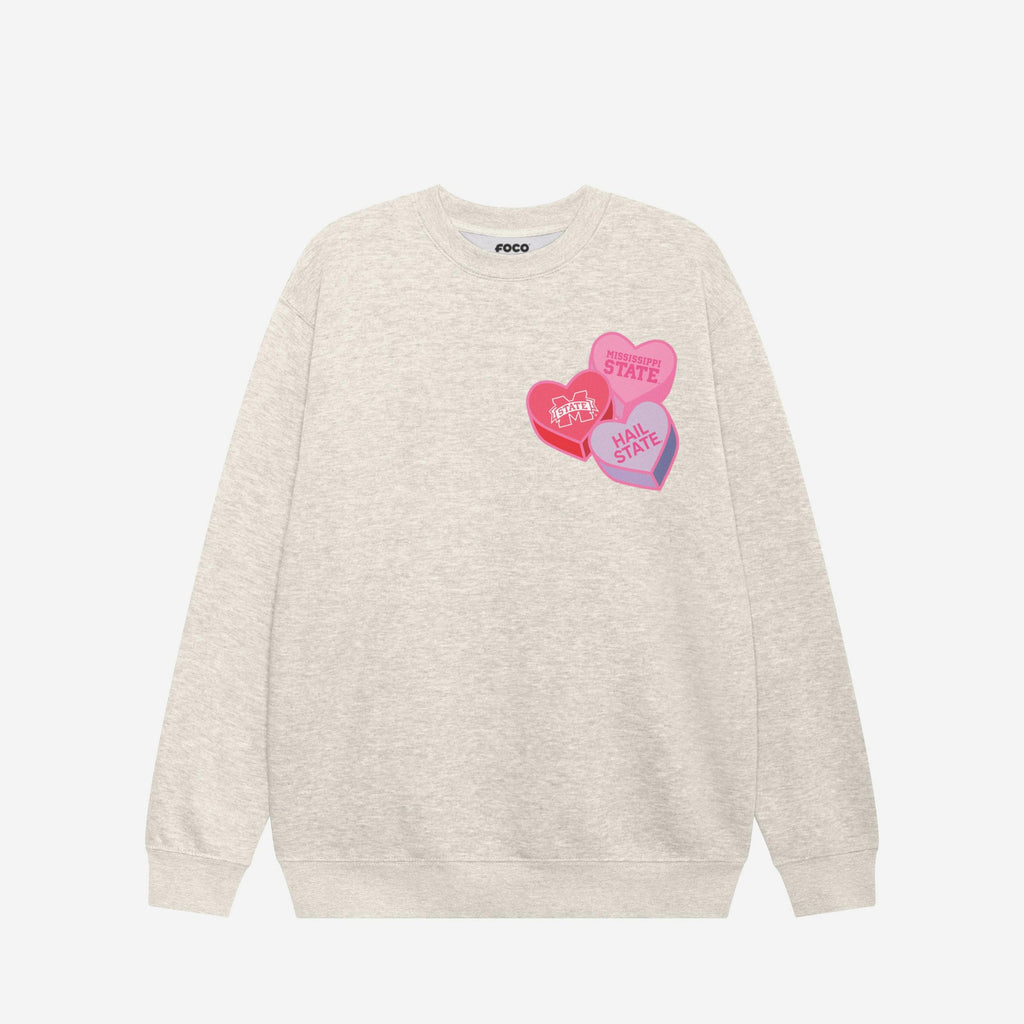 Mississippi State Bulldogs Candy Heart Crew Neck Sweatshirt FOCO Oatmeal Heather S - FOCO.com