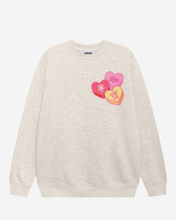 New Mexico Lobos Candy Heart Crew Neck Sweatshirt FOCO Oatmeal Heather S - FOCO.com