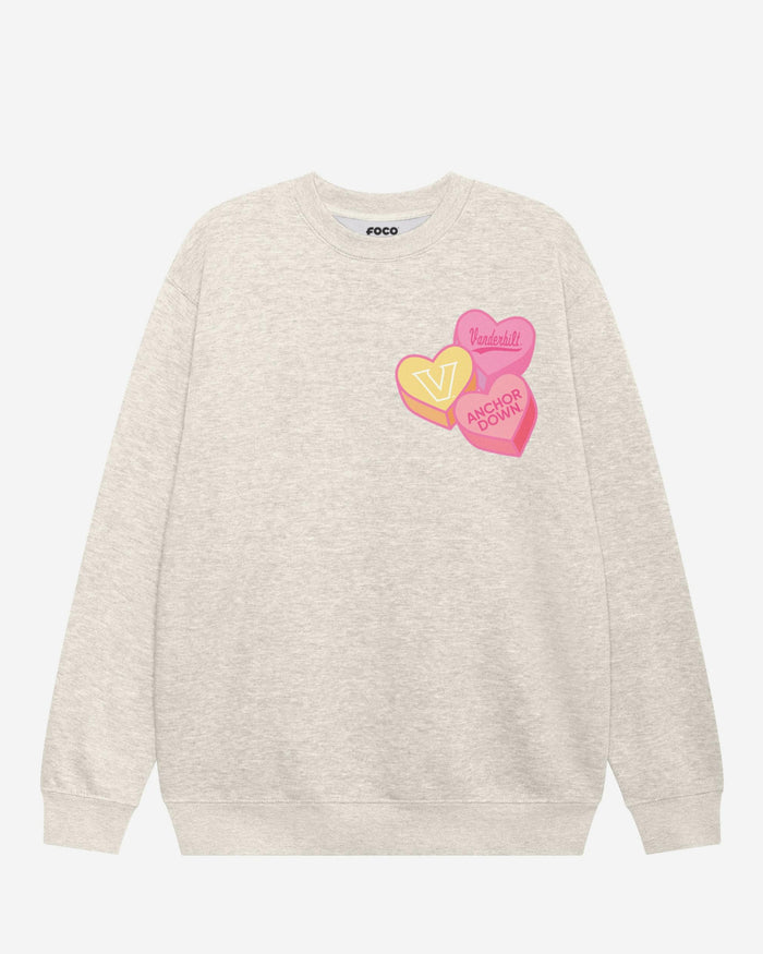 Vanderbilt Commodores Candy Heart Crew Neck Sweatshirt FOCO Oatmeal Heather S - FOCO.com