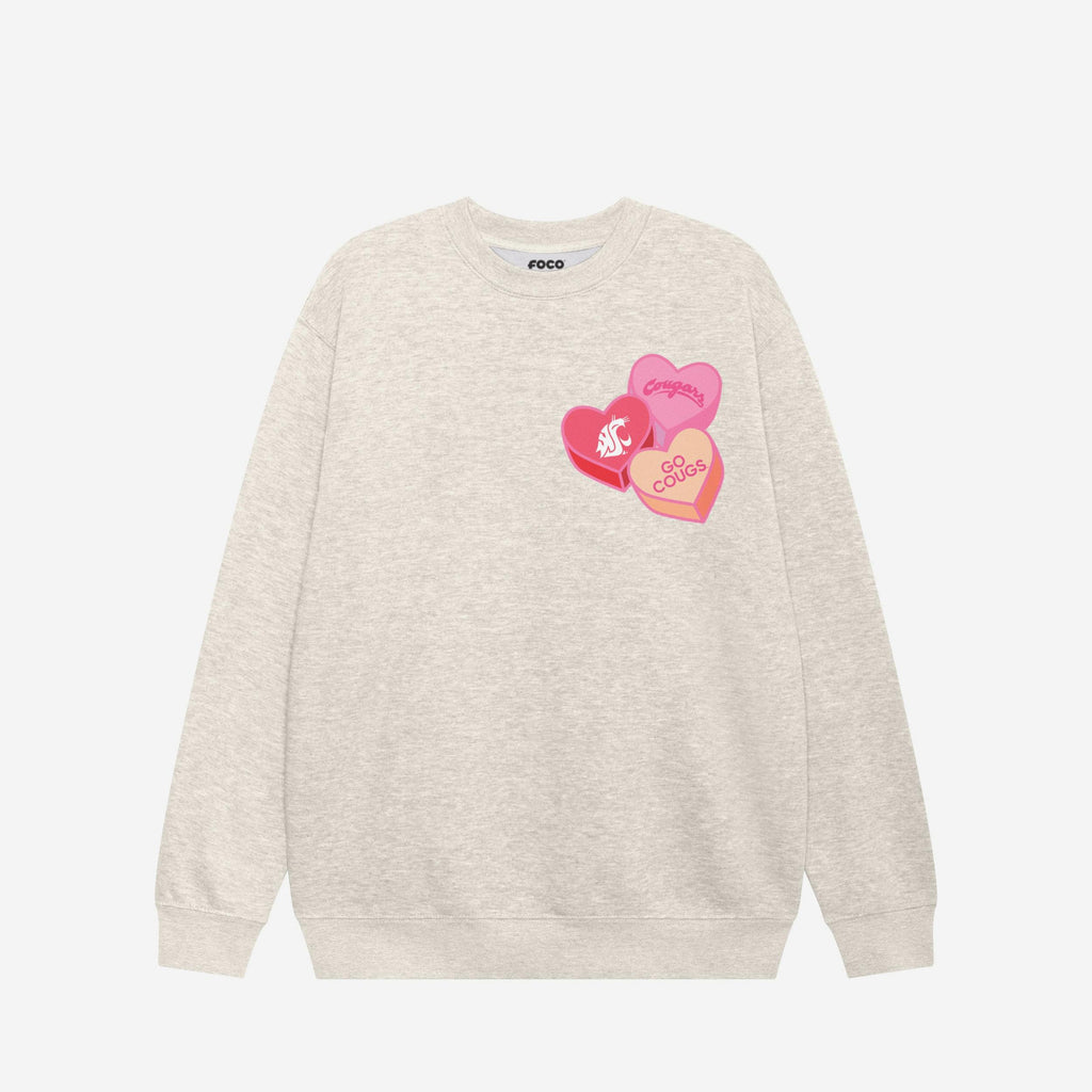 Washington State Cougars Candy Heart Crew Neck Sweatshirt FOCO Oatmeal Heather S - FOCO.com