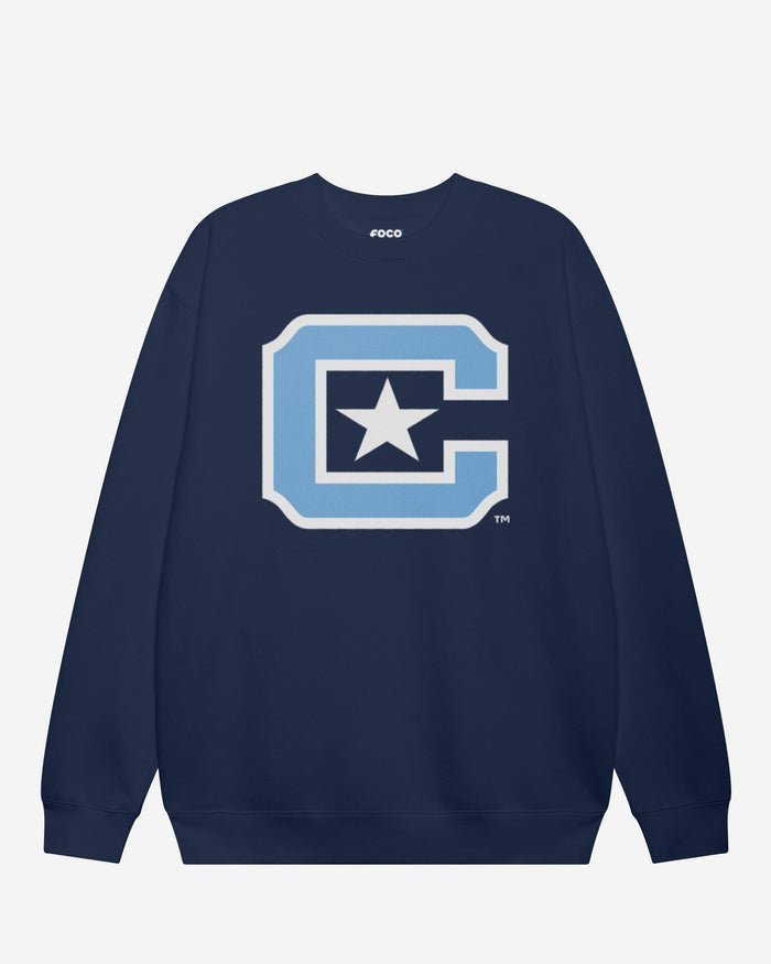 Citadel Bulldogs Primary Logo Crew Neck Sweatshirt FOCO Navy S - FOCO.com