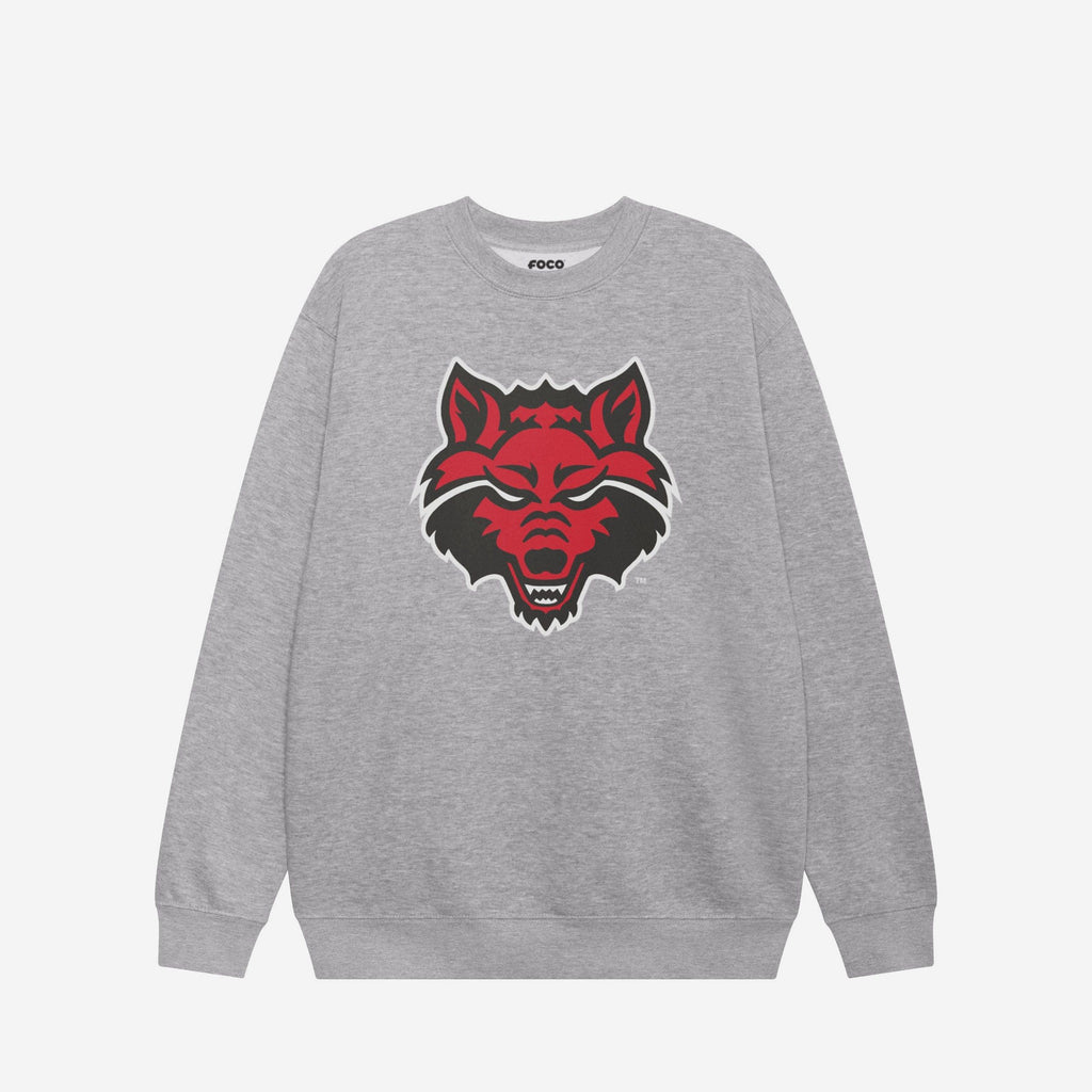 Arkansas State Red Wolves Primary Logo Crew Neck Sweatshirt FOCO Athletic Heather S - FOCO.com
