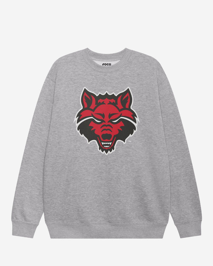 Arkansas State Red Wolves Primary Logo Crew Neck Sweatshirt FOCO Athletic Heather S - FOCO.com