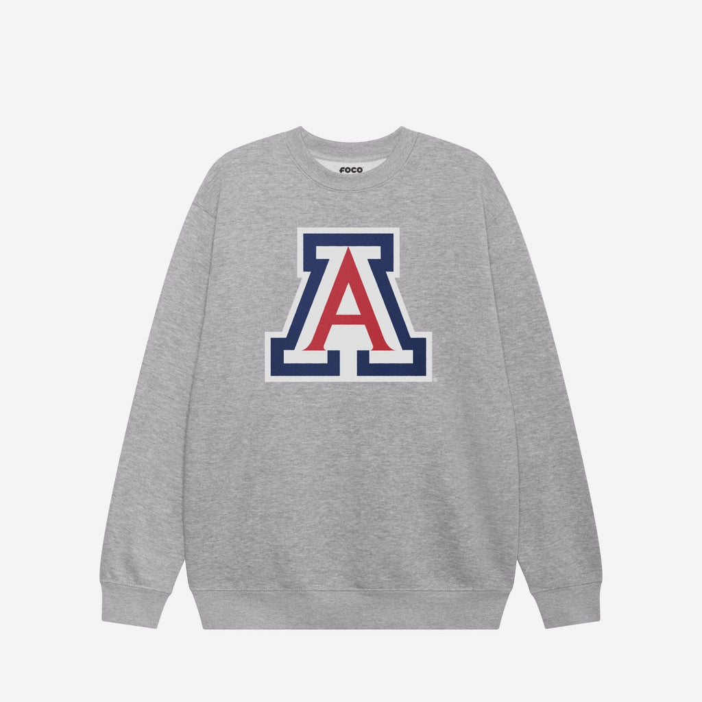 Arizona Wildcats Primary Logo Crew Neck Sweatshirt FOCO Athletic Heather S - FOCO.com