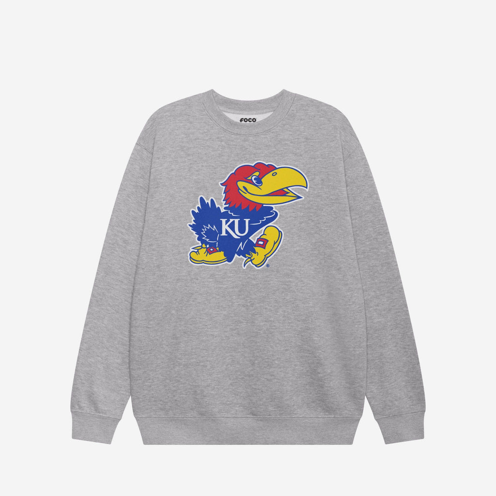 Kansas Jayhawks Primary Logo Crew Neck Sweatshirt FOCO Athletic Heather S - FOCO.com