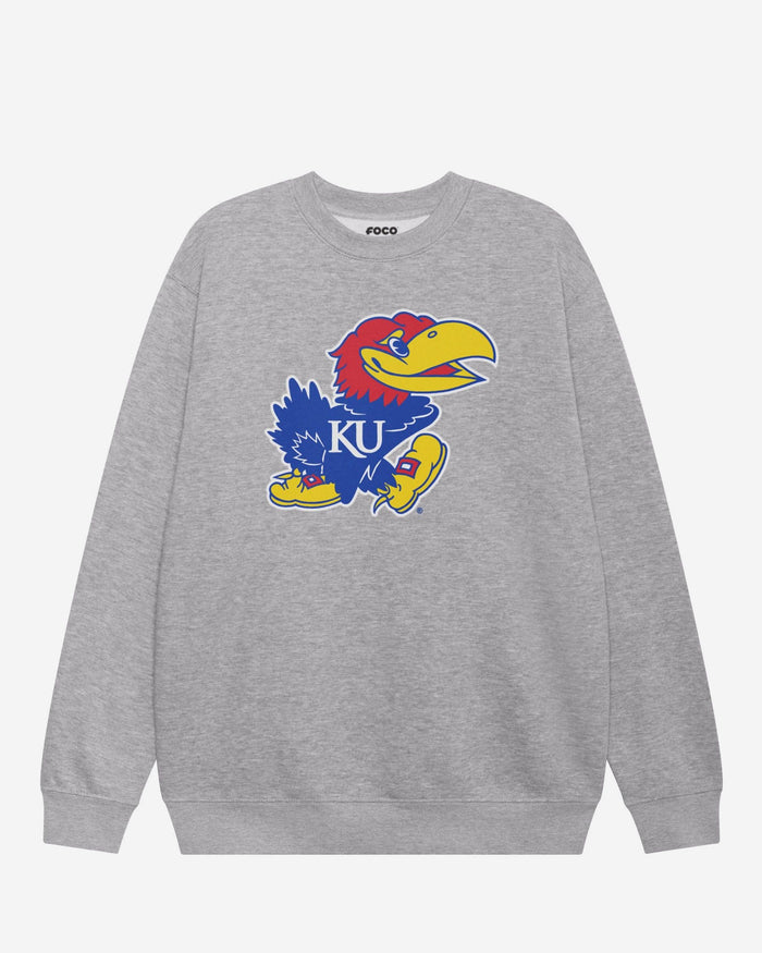 Kansas Jayhawks Primary Logo Crew Neck Sweatshirt FOCO Athletic Heather S - FOCO.com