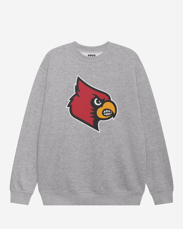 Louisville Cardinals Primary Logo Crew Neck Sweatshirt FOCO Athletic Heather S - FOCO.com