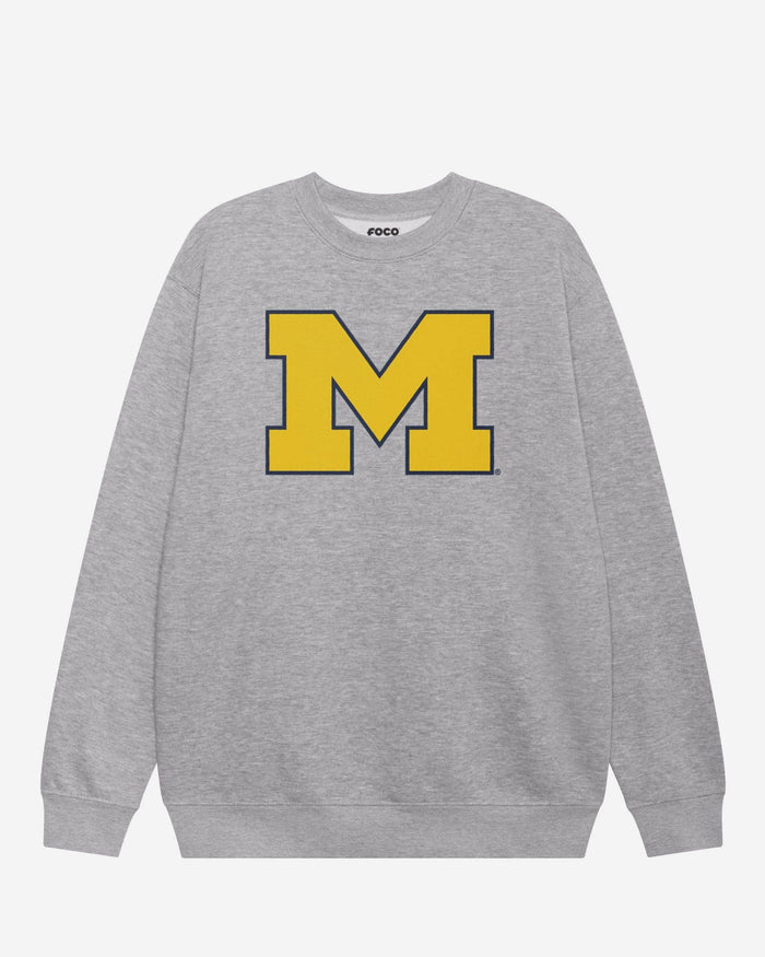 Michigan Wolverines Primary Logo Crew Neck Sweatshirt FOCO Athletic Heather S - FOCO.com