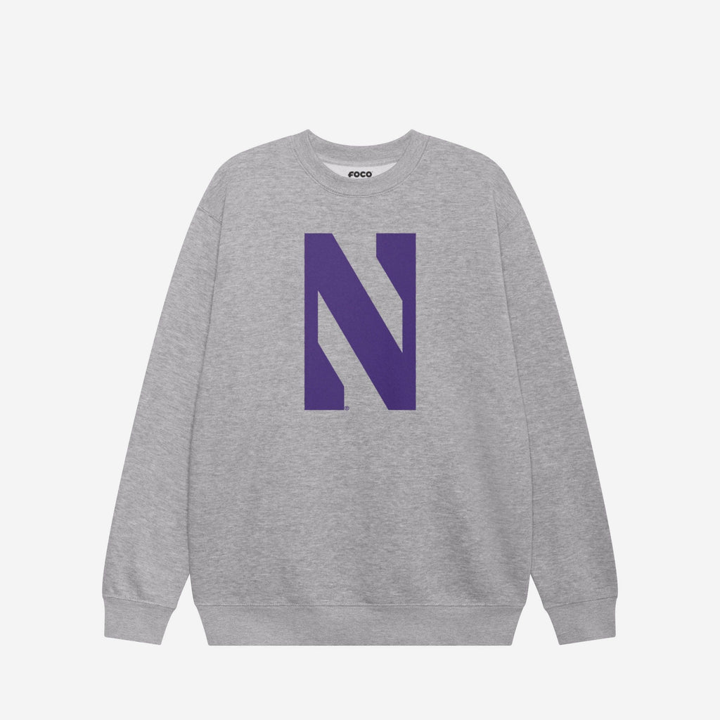 Northwestern Wildcats Primary Logo Crew Neck Sweatshirt FOCO Athletic Heather S - FOCO.com