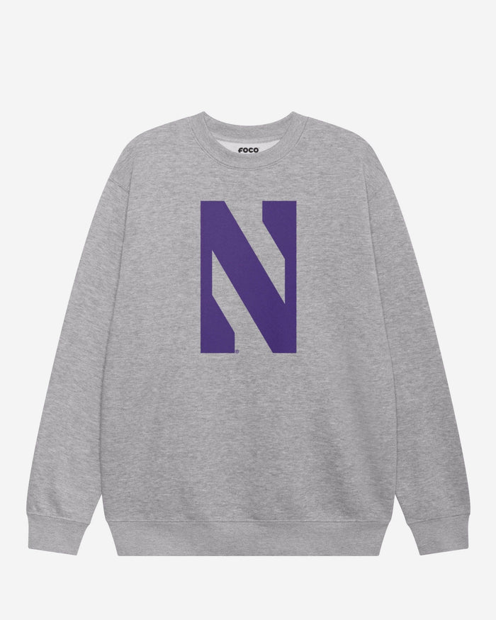 Northwestern Wildcats Primary Logo Crew Neck Sweatshirt FOCO Athletic Heather S - FOCO.com