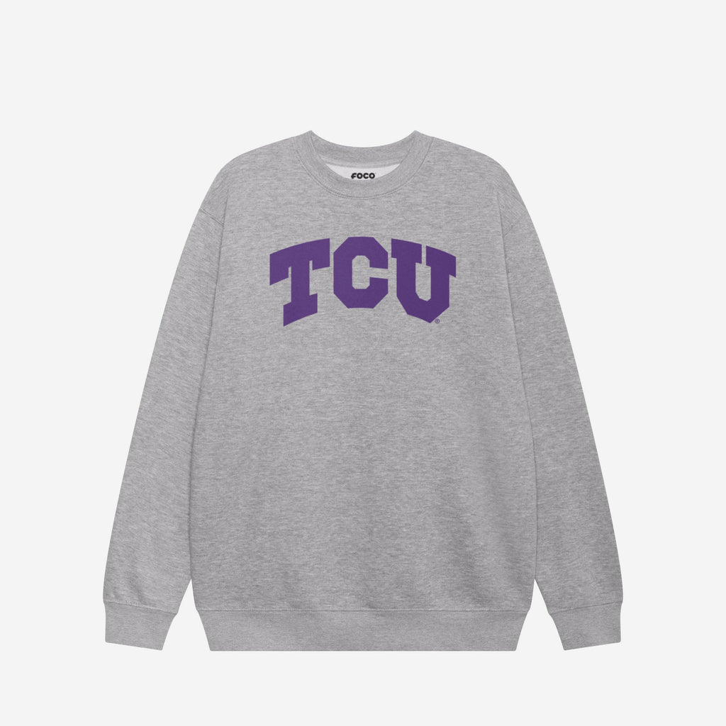 TCU Horned Frogs Primary Logo Crew Neck Sweatshirt FOCO Athletic Heather S - FOCO.com