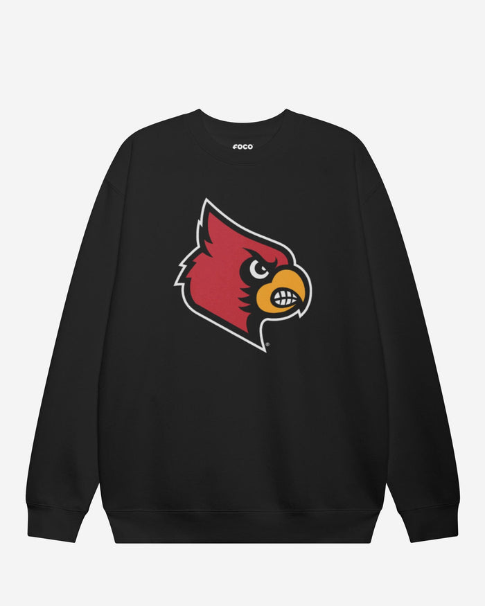 Louisville Cardinals Primary Logo Crew Neck Sweatshirt FOCO Black S - FOCO.com