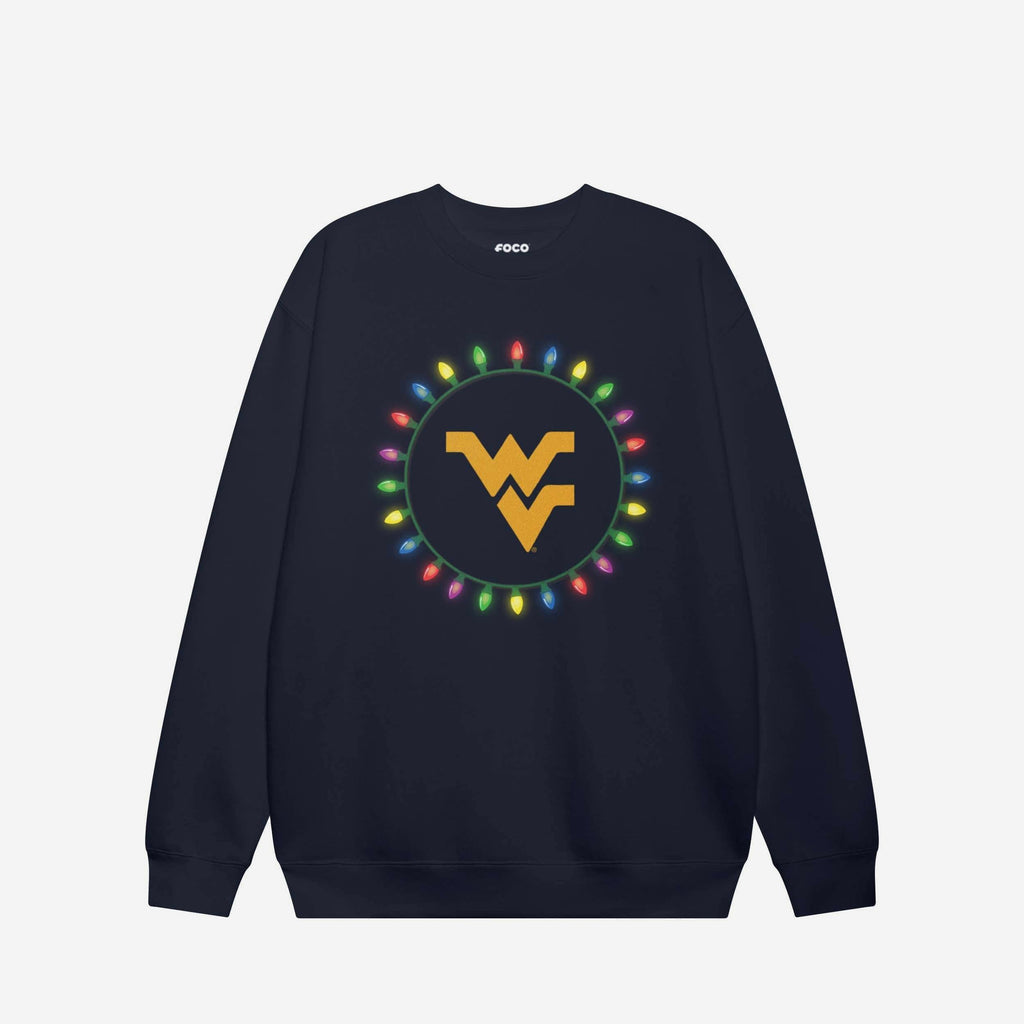 West Virginia Mountaineers Primary Logo Holiday Lights Crew Neck Sweatshirt FOCO S - FOCO.com