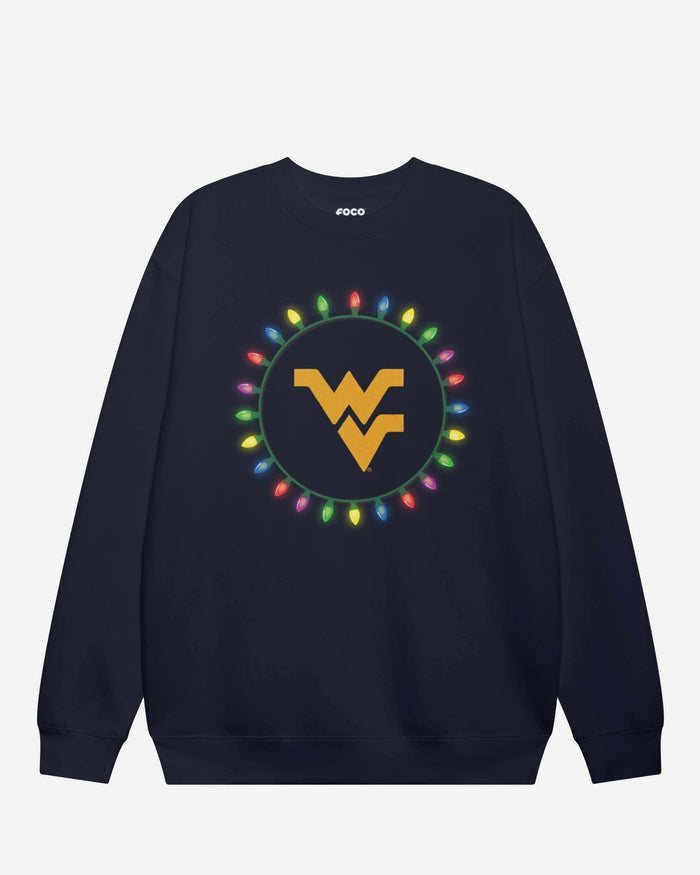 West Virginia Mountaineers Primary Logo Holiday Lights Crew Neck Sweatshirt FOCO S - FOCO.com
