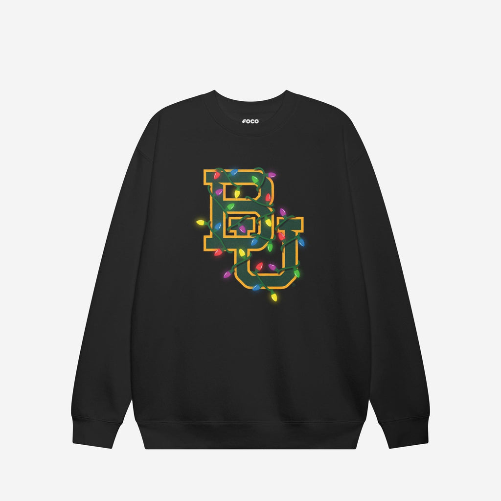 Baylor Bears Primary Logo Holiday Lights Crew Neck Sweatshirt FOCO S - FOCO.com