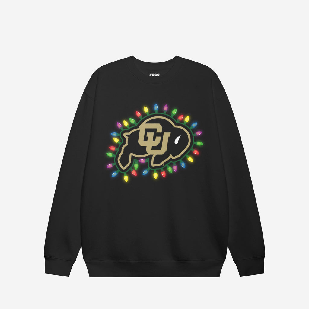 Colorado Buffaloes Primary Logo Holiday Lights Crew Neck Sweatshirt FOCO S - FOCO.com