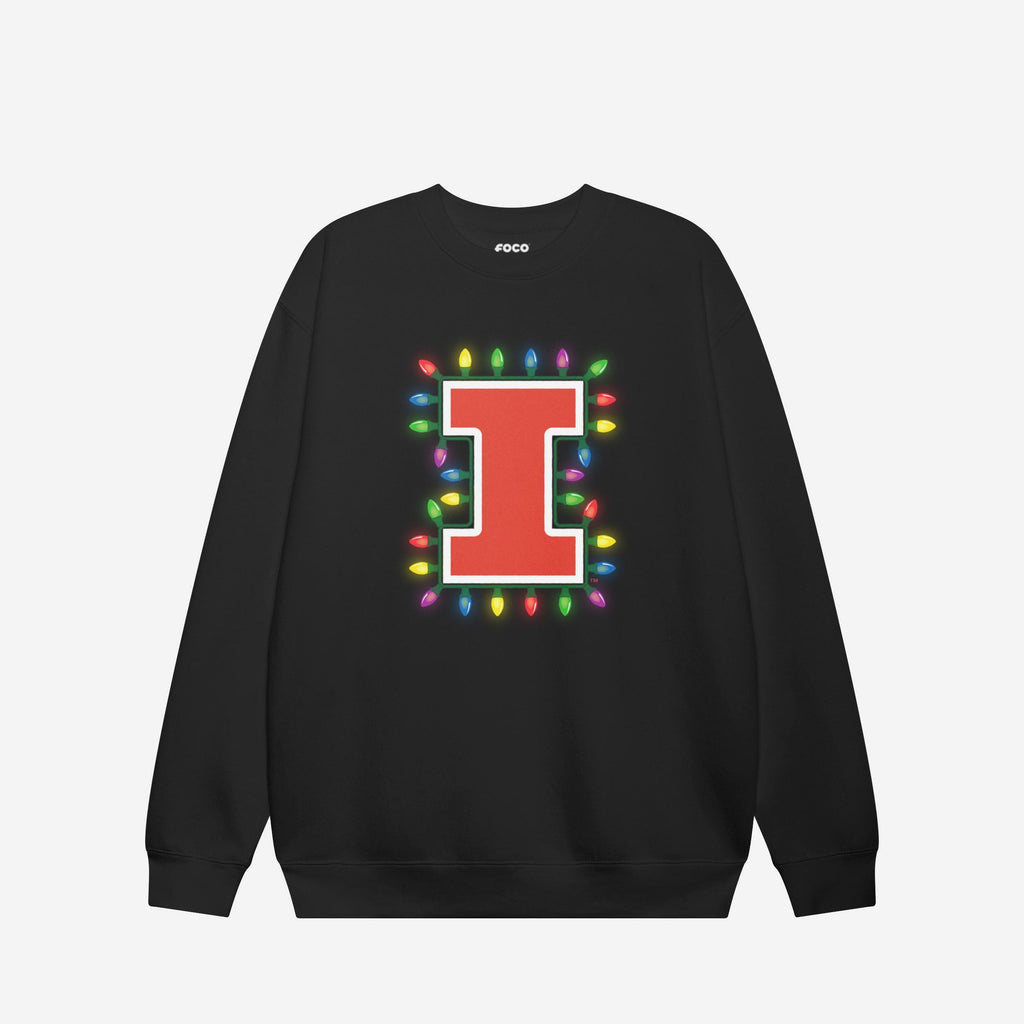 Illinois Fighting Illini Primary Logo Holiday Lights Crew Neck Sweatshirt FOCO S - FOCO.com