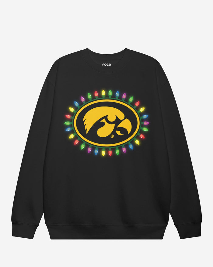 Iowa Hawkeyes Primary Logo Holiday Lights Crew Neck Sweatshirt FOCO S - FOCO.com