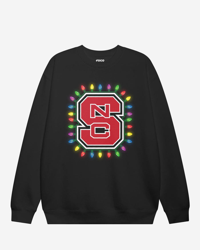 NC State Wolfpack Primary Logo Holiday Lights Crew Neck Sweatshirt FOCO S - FOCO.com