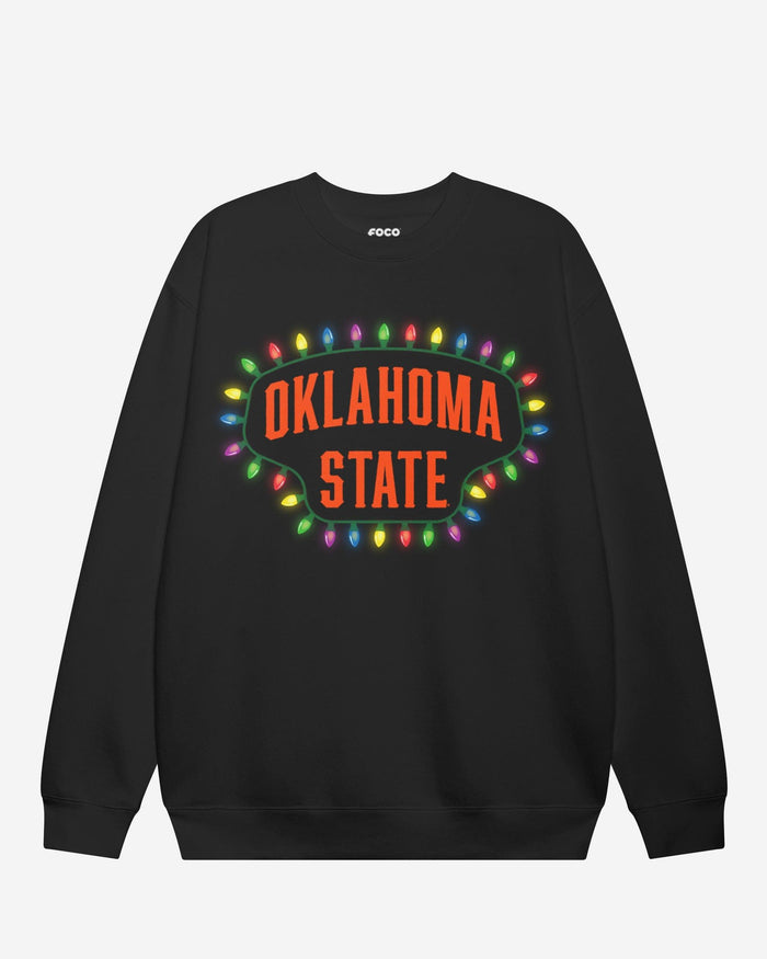 Oklahoma State Cowboys Primary Logo Holiday Lights Crew Neck Sweatshirt FOCO S - FOCO.com