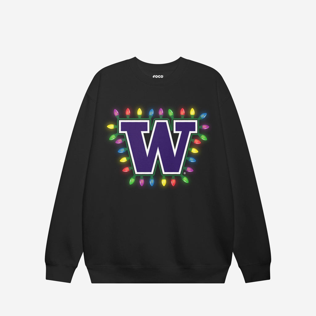 Washington Huskies Primary Logo Holiday Lights Crew Neck Sweatshirt FOCO S - FOCO.com