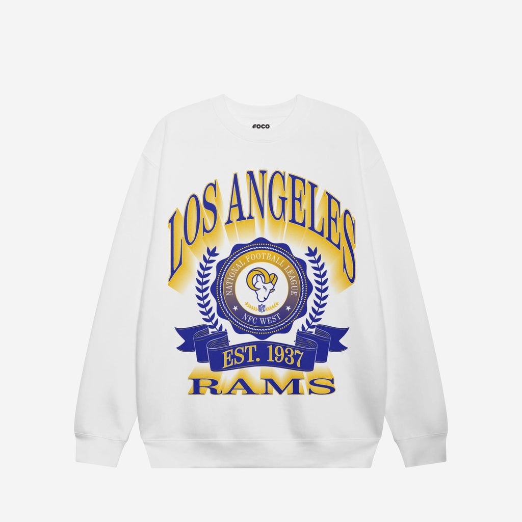 Los Angeles Rams Banner Crest Crew Neck Sweatshirt FOCO White S - FOCO.com