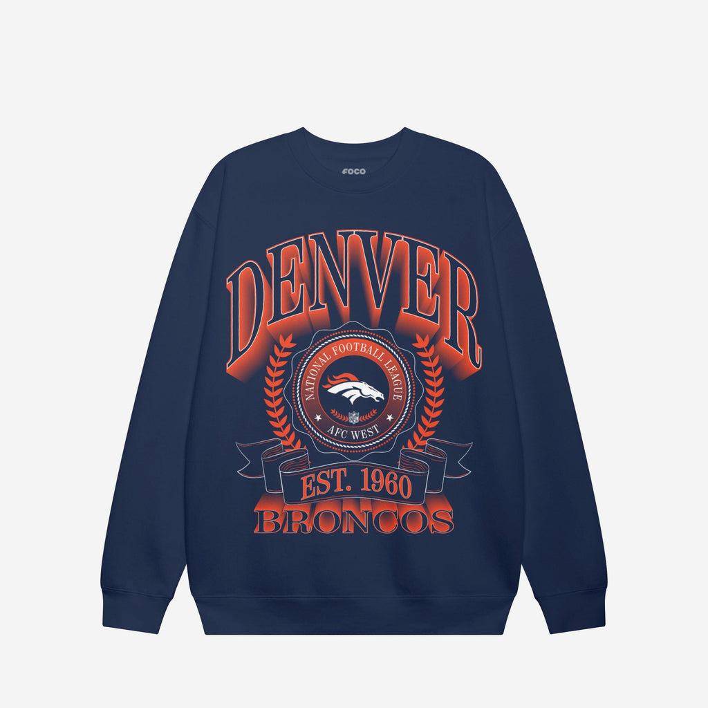 Denver Broncos Banner Crest Crew Neck Sweatshirt FOCO S - FOCO.com