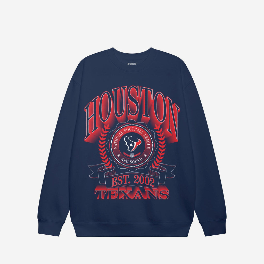 Houston Texans Banner Crest Crew Neck Sweatshirt FOCO S - FOCO.com