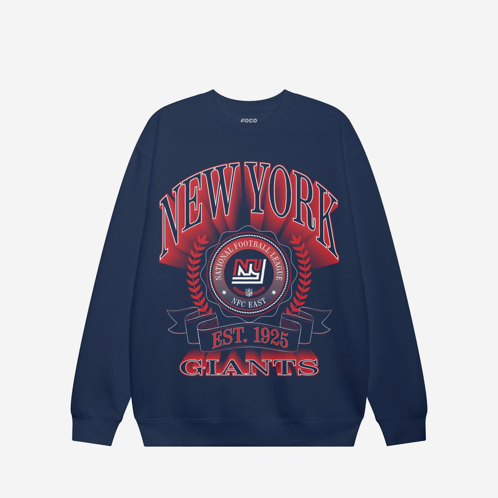 New York Giants Banner Crest Crew Neck Sweatshirt FOCO Navy S - FOCO.com