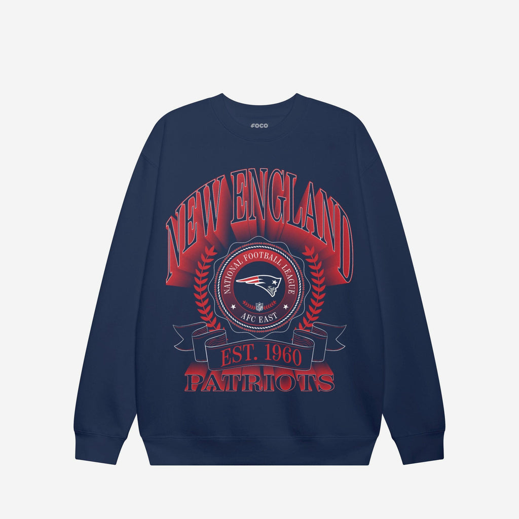 New England Patriots Banner Crest Crew Neck Sweatshirt FOCO S - FOCO.com
