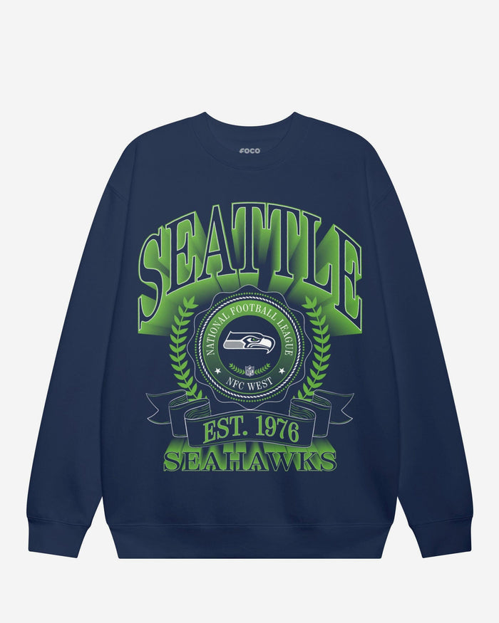 Seattle Seahawks Banner Crest Crew Neck Sweatshirt FOCO S - FOCO.com