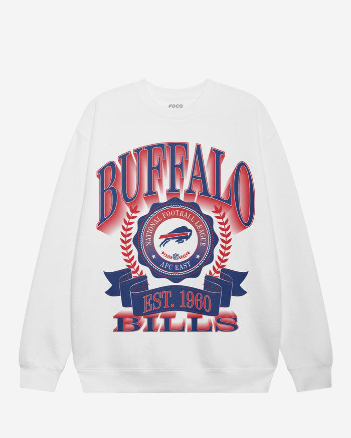 Buffalo Bills Banner Crest Crew Neck Sweatshirt FOCO White S - FOCO.com