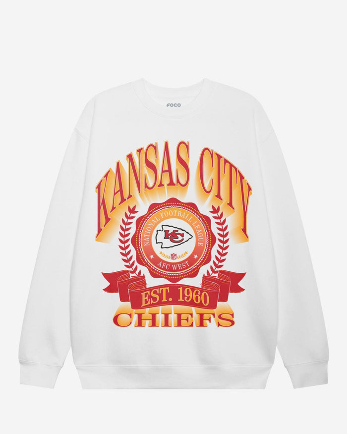 Kansas City Chiefs Banner Crest Crew Neck Sweatshirt FOCO White S - FOCO.com