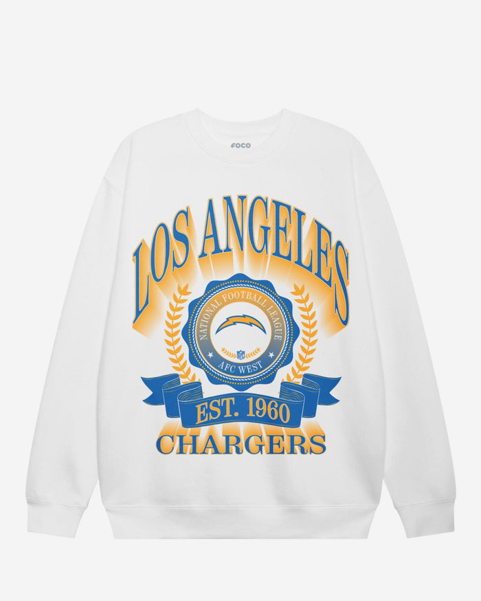 Los Angeles Chargers Banner Crest Crew Neck Sweatshirt FOCO White S - FOCO.com