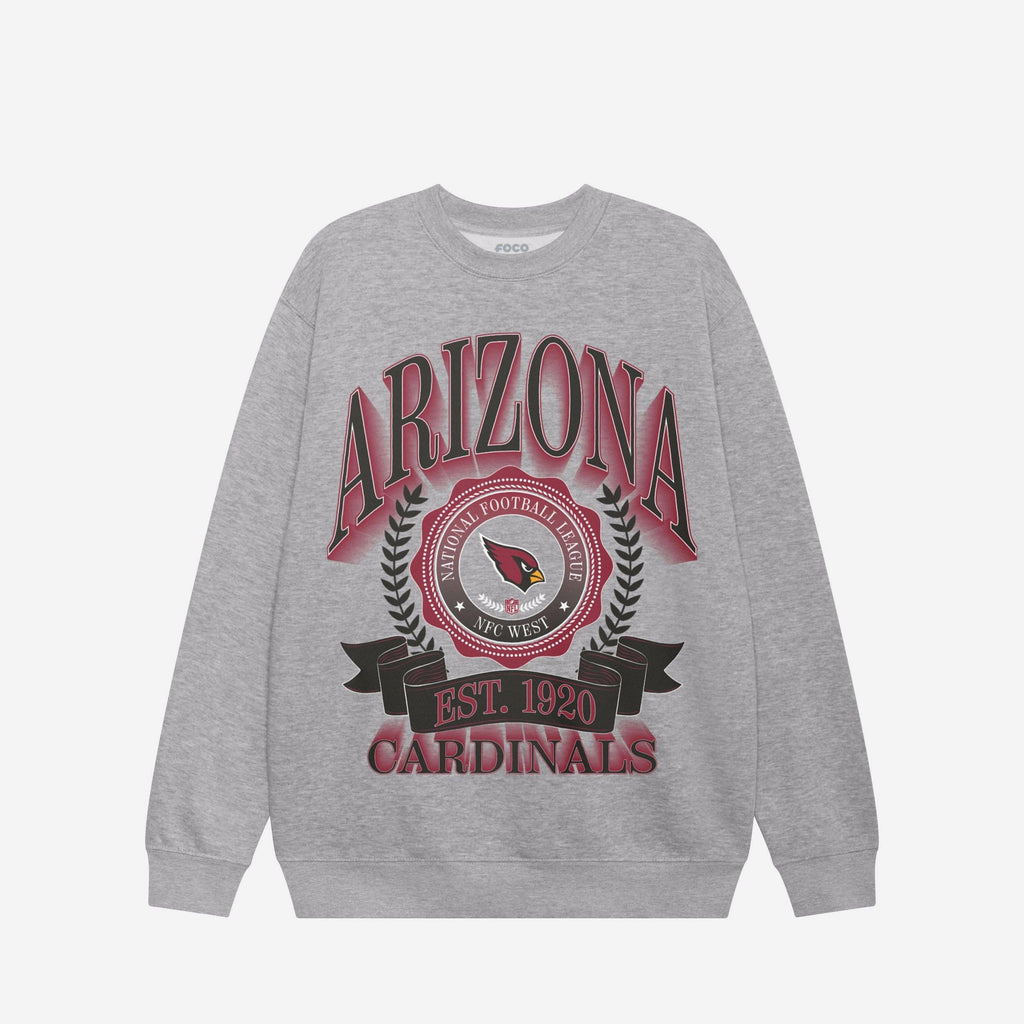 Arizona Cardinals Banner Crest Crew Neck Sweatshirt FOCO Athletic Heather S - FOCO.com
