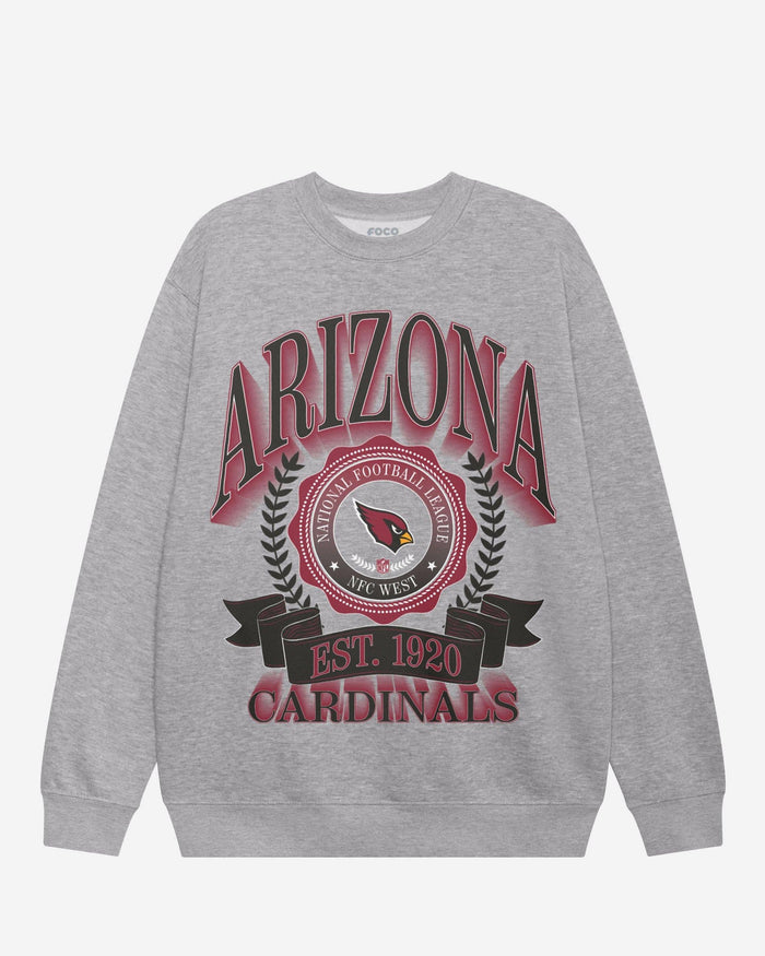 Arizona Cardinals Banner Crest Crew Neck Sweatshirt FOCO Athletic Heather S - FOCO.com