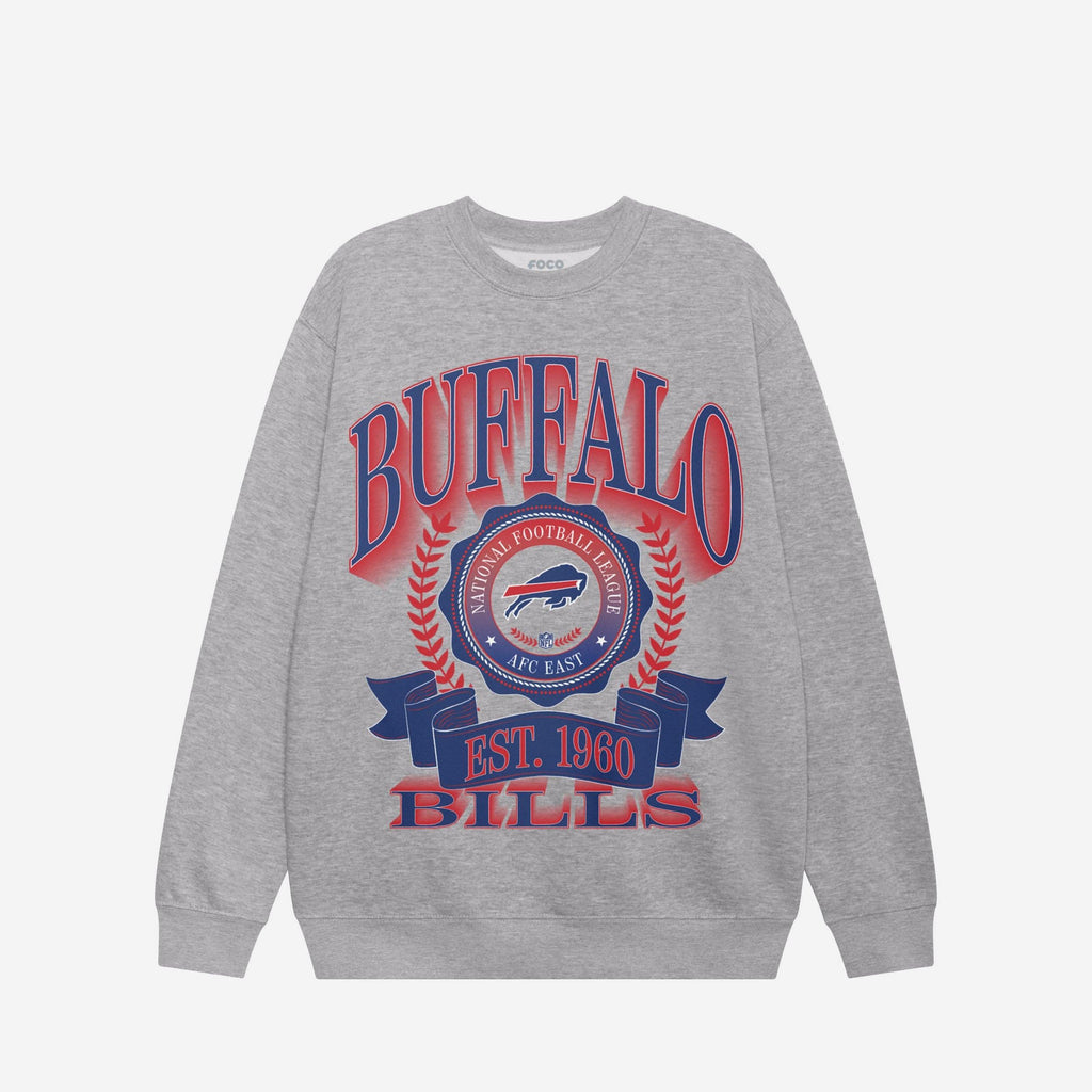 Buffalo Bills Banner Crest Crew Neck Sweatshirt FOCO Athletic Heather S - FOCO.com
