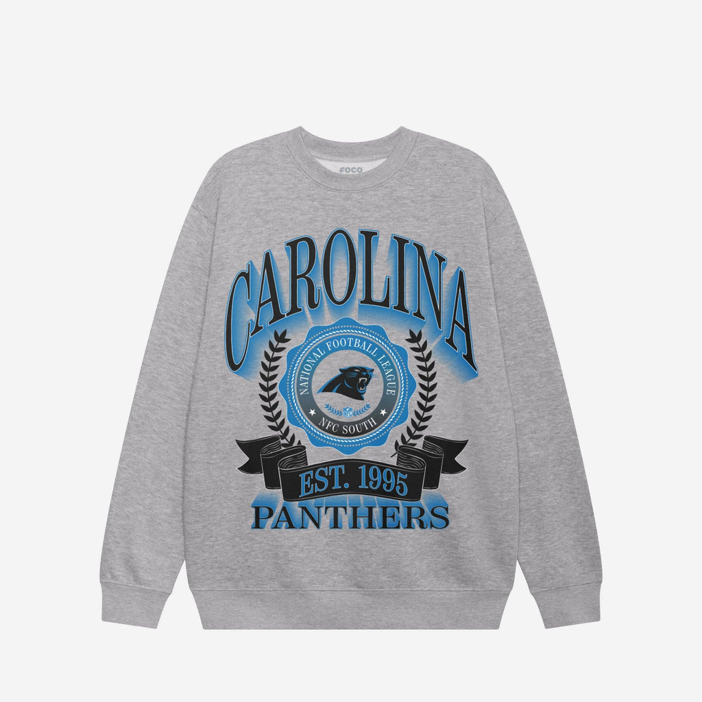 Carolina Panthers Banner Crest Crew Neck Sweatshirt FOCO Athletic Heather S - FOCO.com
