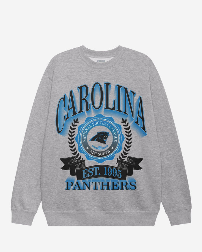 Carolina Panthers Banner Crest Crew Neck Sweatshirt FOCO Athletic Heather S - FOCO.com