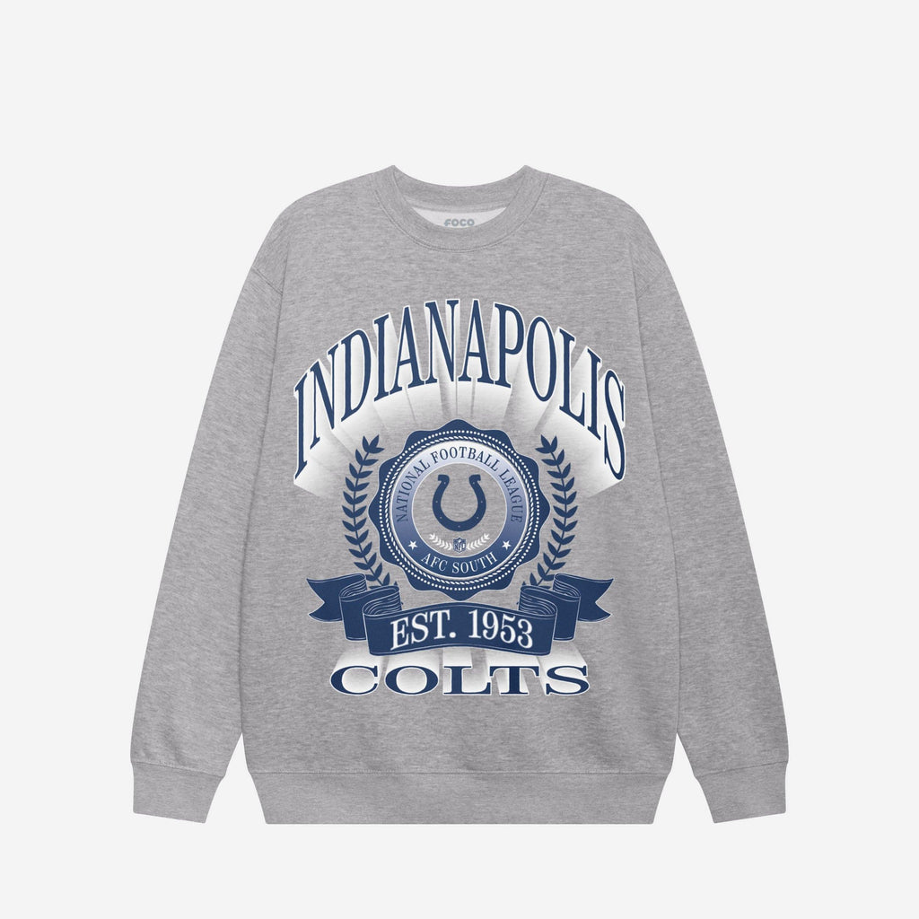 Indianapolis Colts Banner Crest Crew Neck Sweatshirt FOCO Athletic Heather S - FOCO.com