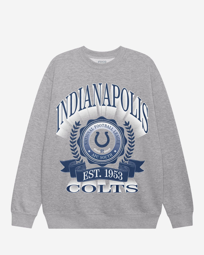 Indianapolis Colts Banner Crest Crew Neck Sweatshirt FOCO Athletic Heather S - FOCO.com