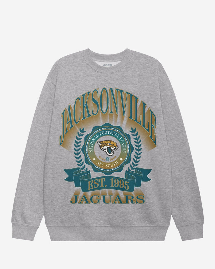 Jacksonville Jaguars Banner Crest Crew Neck Sweatshirt FOCO Athletic Heather S - FOCO.com