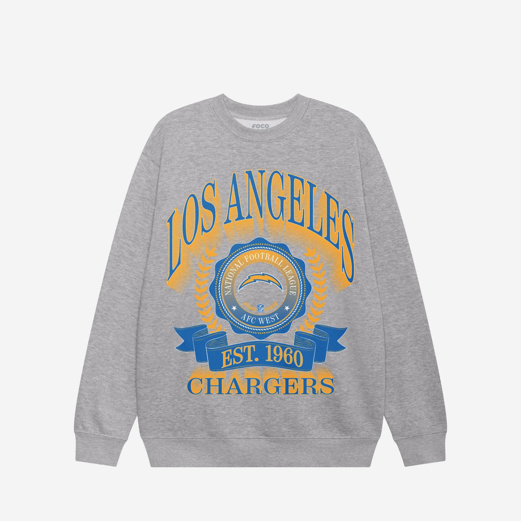 Los Angeles Chargers Banner Crest Crew Neck Sweatshirt FOCO Athletic Heather S - FOCO.com